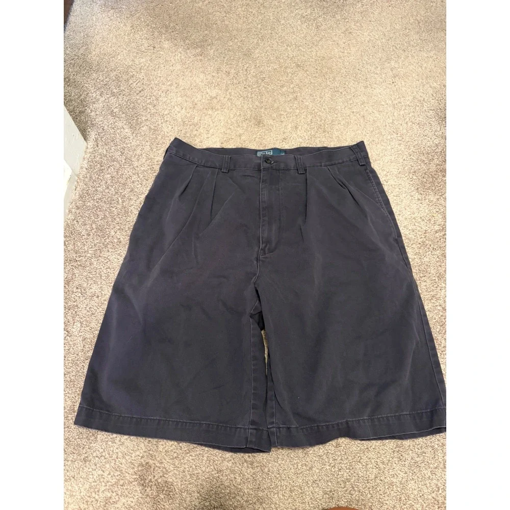 Polo Ralph Lauren Tyler Short Mens 36T Tall Long Navy Blue Pleated Chino Shorts